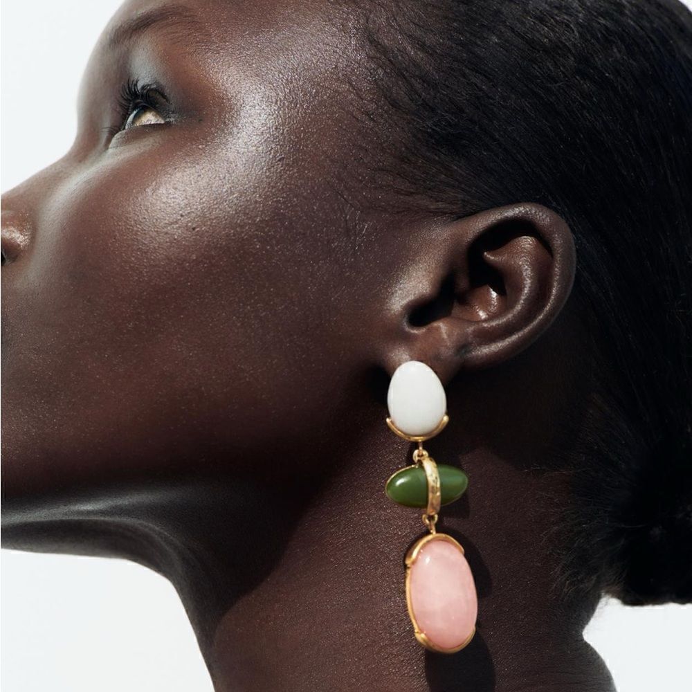 Zara Pink White and Green Drop Earrings